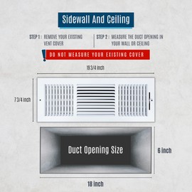 Fits 18x6 Duct Opening 3 Way Steel Air Supply Diffuser by Handua | Register Vent Cover Grille for Sidewall and Ceiling | White | Outer Dimensions: 19.75" X 7.75"