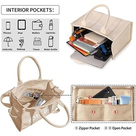 Bolsas de lona para mujer, bolso de mano con cierre, Totes para Mujer, bolsa cruzada de lona para escuela, viajes, oficina (beige)