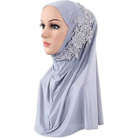 Women Floral Chiffon Scarf Muslim Hijab Cap Long Scarf Wrap Scarves Full Cover Head Pearl Lace Flower Sequins Hijab Headpiece Head Wrap Cap Breathable Ladies Large Hijab Wrap Headscarf Worship Hijab