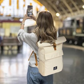 MOCLOLY Laptop Backpack for Men and Women - Waterproof - with Laptop Compartment Travel Rolltop Backpack, Elegant Travel Backpack for University Business Work City Travel Hiking, Pink, beige