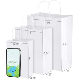 MESHA Gift Paper Bags 200 PACK 5.25x3.75x8'' White Small Shopping Kraft Bags Bulk with Handles Reusable for Business,Grocery,Birthday,Wedding,Kids Party,Favors