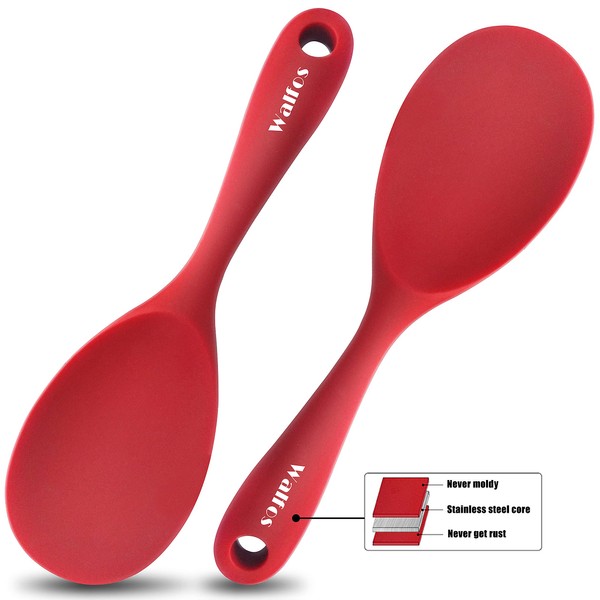 Walfos Silicone Rice Paddle Set of 2 - Non Stick Rice Spoon, Heat Resistant to 446°F, Strong Steel Core, Perfect for Rice/Mashed Potato, Food Grade, BPA Free and Dishwasher Safe