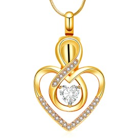 Minicremation Love Heart Cremation Jewelry Urn Necklace Ashes Birthstone Necklace for Mom Infinity Love Heart Pendant Necklace Anniversary Birthday Gifts for Women (Gold-White)