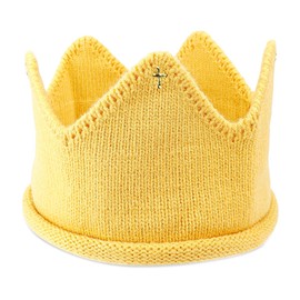 FERCAISH Baby Birthday Crown Headband, Yellow Crown Knitted Hat, Baby Crown Hat Headpiece, For Boys Girls Birthday Party Hats Baby Baptism Decoration