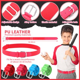 Panitay Youth Hot Pink Baseball/Softball Belt PU Leather Elastic Adjustable Uniform Belt Waist Belt for Boys Girls Youth