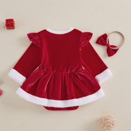 FIOMVA My First Christmas Baby Girl Outfit Newborn Velvet Ruffle Romper Dress Infant Bodysuit Cute Fall Winter Clothes (C Merry Christmas Red,0-3 Months)