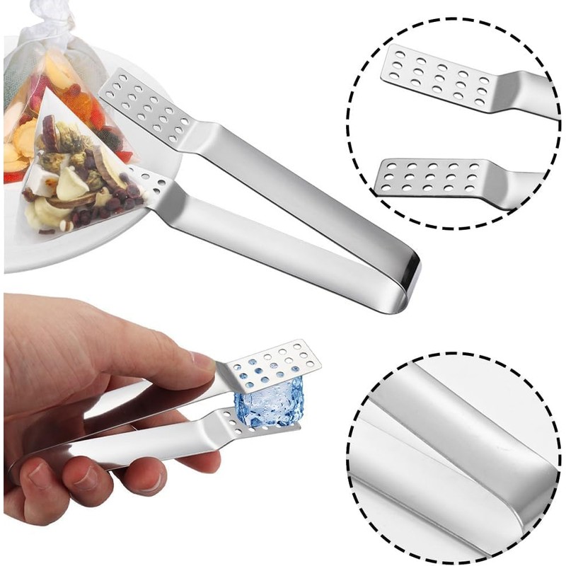 Silver 4Pcs Tea Bag Strainer Clip and Fruit Tongs -