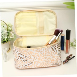 Beavorty Golden Leopard Print Makeup Pouch Large Capacity Cosmetic Storage Bag for Women Pu Travel Organizer Versatile Zippered Tote for Toiletries and Makeup Essentials