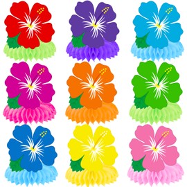 11Pcs Hibiscus Flowers Honeycomb Centerpieces Hawaii Tropical Party Centerpieces for Table Hawaiian Flower Theme Birthday Party Decorations for Hawaii Luau Aloha Party Supplies