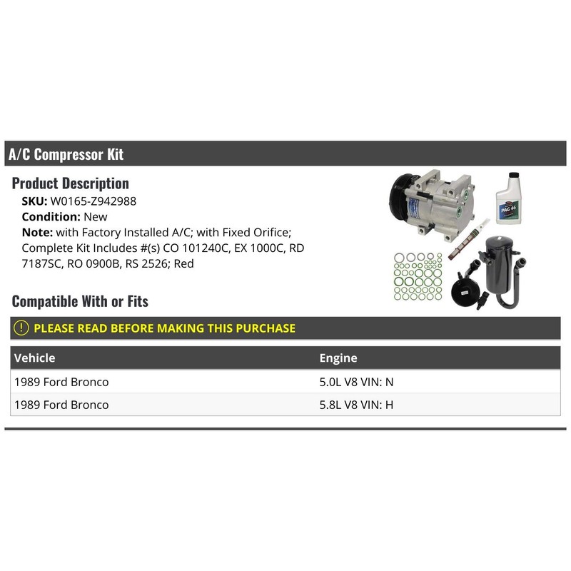A/C Compressor Kit - Compatible with 1989 Ford Bronco V8
