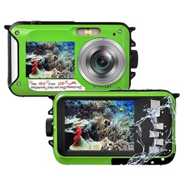Underwater Digital Camera, 2.7K 48MP Waterproof Digital Camera with HD Two Screens, 16x Digital Zoom, Anti Shake, Selfie, Compact Camera for Teenagers, Students, Snorkelling