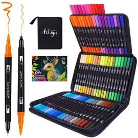 Dual Markers Brush Pens for Adult Kids Coloring Books, 72 Colors Art Marker Set with Fine & Brush Tip Pen for Bullet Journaling, Coloring, Drawing, Hand Lettering, Calligraphy, Art Supplies