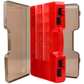 Double-Sided Fishing Lure Hook Tackle Box 44 Slots Plastic Clear Fishing Baits Small Accessories Case Jewelry Beads Earring Organizer Storage Container (Red)