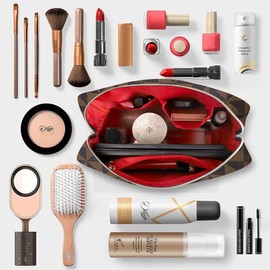 Leather Checkered Makeup Bag, 2 Pack Portable Cosmetic Bag, Large Capacity Waterproof Travel Toiletries Bag for Women, Christmas Gifts