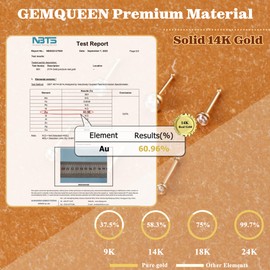 GEMQUEEN 14K Gold Nose Rings Studs : Solid Gold 20G Straight Nose Rings Simulated Diamond CZ Nose Studs Hypoallergenic Nose Piercings for Women Men 1.5mm