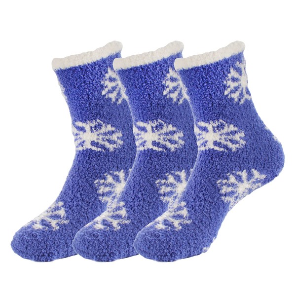 BambooMN X-Large Soft Warm Cozy Fuzzy Snowflake Crew Socks, 06