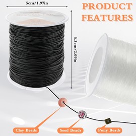 Bead Cord Crystal Elastic Stretchy Bracelet String, 2Pcs Elastic String Cord Elastic Thread Beading String Cord,Elastic Bracelet String Stretchy String Crystal String Bead Cord Elastic Beading Thread