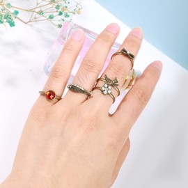 TseenYi Boho Stacking Rings Set Crystal Pearl Stacking Finger Rings Retro Fashion Ring Jewelry for Women and Girls Valentine’s Day Festival Gift(Ancient Gold)