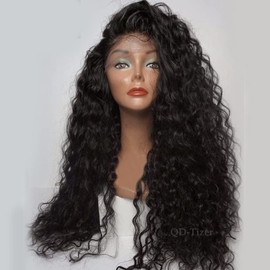 QD-Tizer Loose Curly Hair Wigs Synthetic Lace Front Wigs for Black Women Balck Long Curly Lace Front Wigs with Baby Hair Heat Resistant 180% Density