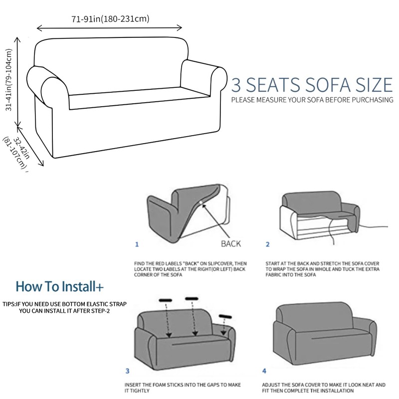 JIVINER Stretch Sofa Covers 1 Piece Couch Covers for 3