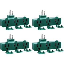 Kanayu 4 Pcs Outlet Extender Adapter Green 3 Prong Outdoor Indoor Plug Outlet Splitter with Safe Cover Waterproof 3 Outlet Extender Heavy Duty Multi Plug Outlet for Garden and Holiday Decorations