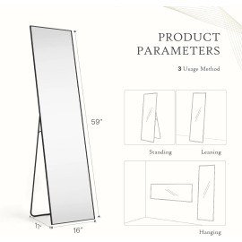 JHK Arched Full Length Mirror Standing Leaning Full Body Framed Hanging Floor Mirror - 16 x 59 in, Rect, Gold