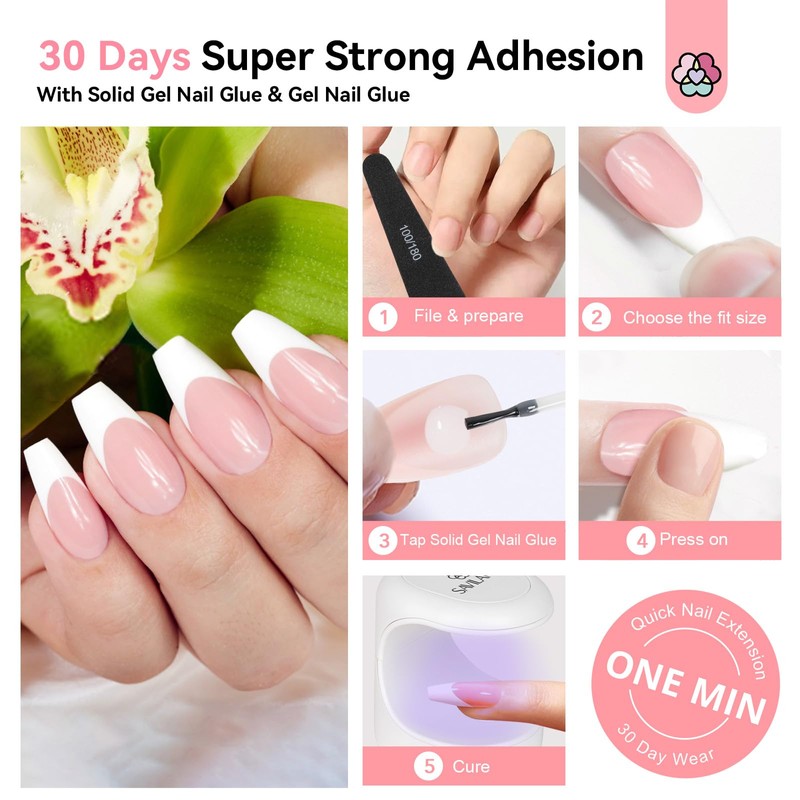 SAVILAND Press On Nails: Everlasting Gels Nail Kit Pink Medium