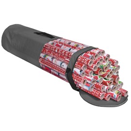 ProPik Gift Wrapping Paper Storage Organizer Bag, Store Up To 25 Rolls 40 Inch, Heavy Duty Polyester plus PVC Clear Bag With Handles And Zippered Top For Holiday Gift Wrap And Ribbons (Grey)