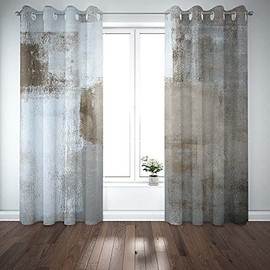 TOMWISH Light Gray Blackout Curtains Brown Blackout Curtains Grey and Brown Abstract Art Painting Window Curtain Panels for Living Room Bedroom Window Treatment Set 52 X 84 Inch, 2 Panel