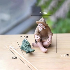 Yxinjy Mini Fisherman Figurines Miniature Vintage Mudman Chinese Pottery Figurine Statue Resin Ornament for Fish Tank Bonsai Miniature Landscape Figure Indoor Sculpture Patio Ornaments