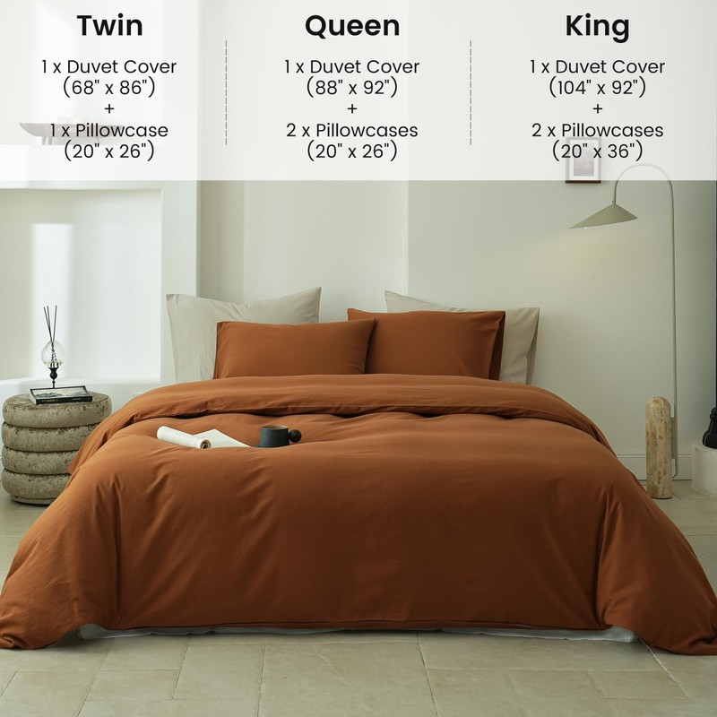 FALUCA 100% Washed Cotton Duvet Cover Set King Size 3