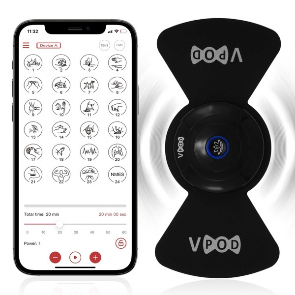 VPOD Wireless Tens Unit for Pain Relief - 24 Modes Electronic Muscle Stimulator Portable & Rechargeable (7 Piece Set, Black)