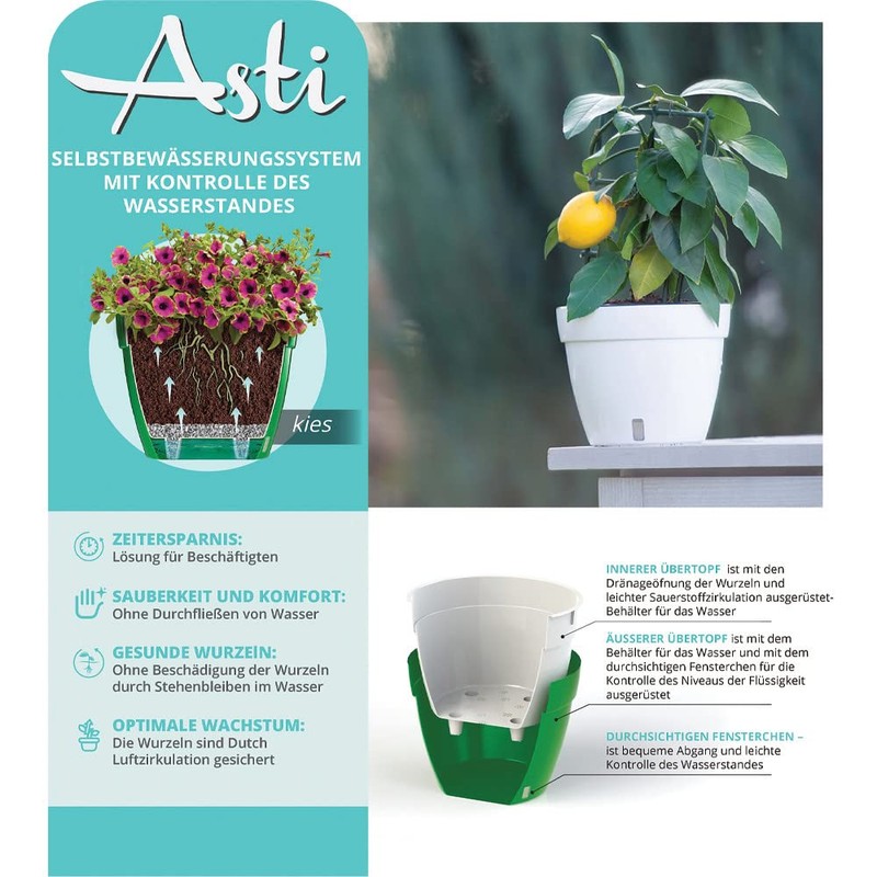 Santino ASTI Set of 3 18 cm Self-Watering Flower Pots