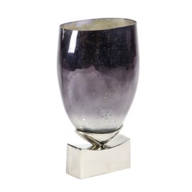 Deco 79 Modern Aluminum and Glass Vase, 5" W X 14" H, Silver/Purple