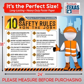 10 Safety Rules on the Job Poster 2025 Version – 18x24 Durable Laminated Business Safety First Poster Sign, Tear -Resistant, Waterproof Workplace Safety Poster for Industrial and Construction Settings (Pack of 1)