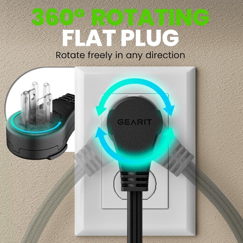 GEARit 360 Rotating Flat Plug Extension Cord (6ft, Black) Multi