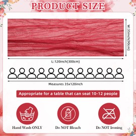 Mindsoft 12 Pack Cheesecloth Table Runner with Heart Decoration 35 x 120 Inch Boho 10ft Rustic Gauze Cheese Cloth Table Runners for Bridal Shower Wedding Birthday Party(Wine Red)