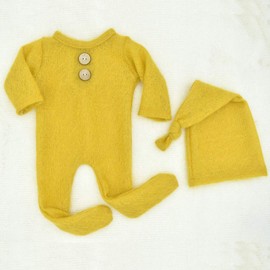 Newborn Photography Prop Outfits Boy Baby Photo Props Outfits Girl Photoshoot Footed Sleeved Hat Set (Ginger)
