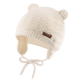 JANGANNSA Cute Infant Toddler Baby Boys Hat Bear Ears Baby Girls Beanie Cotton Lining Earflap Kids Hat Spring Autumn 0-2Y (Beige, M)