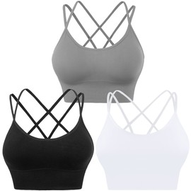 Evercute Cross Back Sport Bras Padded Strappy Criss Cross Cropped Bras for Yoga Workout Fitness Low Impact