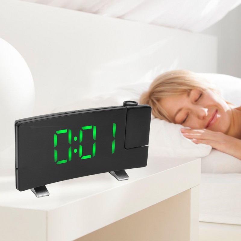 Radio Projection Alarm Clock LED Display Electronic Clock Curved Screen