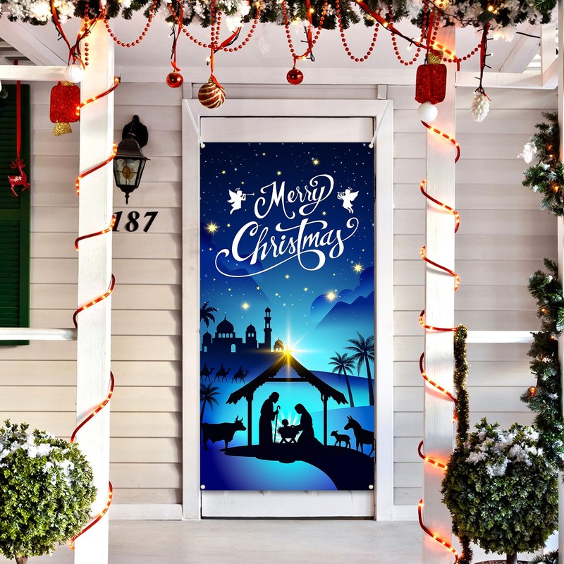 Nativity Scene Christmas Door Cover for Front Door - Fabric