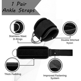 Ankle Strap for Cable Machines and Resistance Bands,1Pair Adjustable Ankle Strap with Double D-Rings and Neoprene Support,Comfortable Adjustable Padded Ankle Wrist Cuffs Neoprene Padded Straps,Black