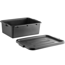 Choice (ONLY ONE AVAILABLE DUE TO SHORTAGES) BLACK PLASTIC BUS TUB W/ LID 15" x 7"x 20"