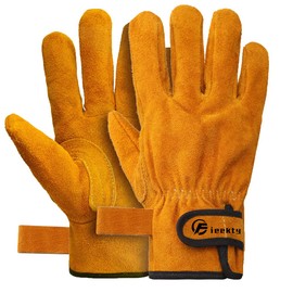 Fieekty Heat-resistant Gloves, For Camping, Bonfire, Barbecue, Outdoor Use, Heat Resistant Testing, Odor Free, Cowhide Leather, Fireproof, Fire-Resistant, Fire-Resistant, Fire-Resistant, For Welding, Gardening, Work Gloves, Lined Sweat Absorbent, High Te