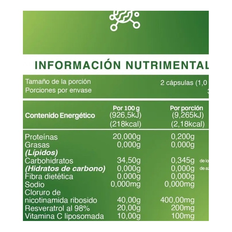 BDM LIFE Nicotinamida NAD Resveratrol 98 Vitamina C 60 Cápsulas