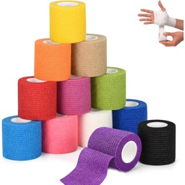 MCSWSEE Vendaje Deportivo Autoadheribl 12 Roll, Vendas Autoadhesivas Deportivas de 5cm x 4.5m, Cinta Cohesiva para los Dedos para Estiramiento Atlético, Muñeca, Tobillo