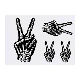 4 x 'Skeleton Hand Victory Sign' Temporary Tattoos - Water Resistant, Skin-Safe, Non-Toxic Transfers, Mixed Sizes (TO00075522)