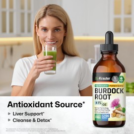 BIO KRAUTER® Burdock Root - Liquid Drops Arctium Extract 650 mg per Serving 4 Fl.Oz 56-Day Supply - Pure Vegan Burdock for Natural Cleanse & Detox, Skin & Digestive Support - Alcohol & Sugar Free