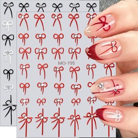 5D Crystal Diamond Bow Nail Art Stickers for Designs - Bowknot Decals for Art Supplies in Black, White, Red - Shiny Rhinestones Bows Decor